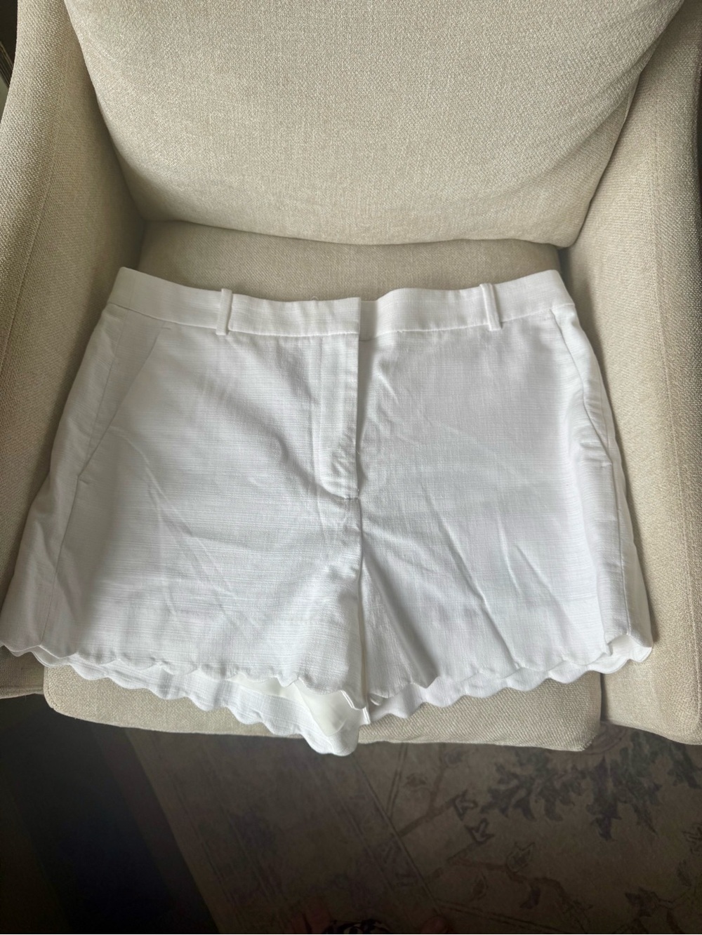J. Crew 3” White Short with Scalloped Hem (style H7746) - Size 12